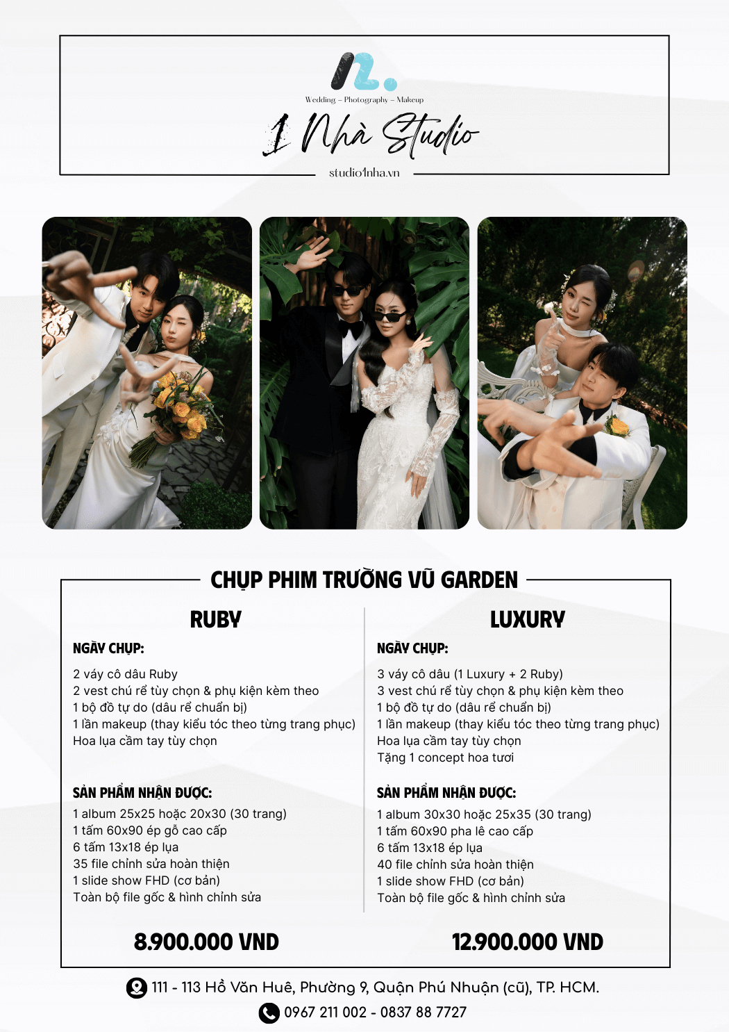 2 gói chụp cơ bản của Studio 1 Nhà tại phim trường Vũ Garden